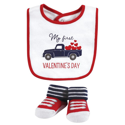 Hudson Baby Unisex Baby Cotton Bib and Sock Set, Valentine Truck, One Size