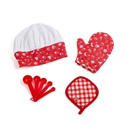 Hape E3162 Chef Pack Dress Up Play Set with Cooking Accessories for Kids, Ages 3+, Red and White