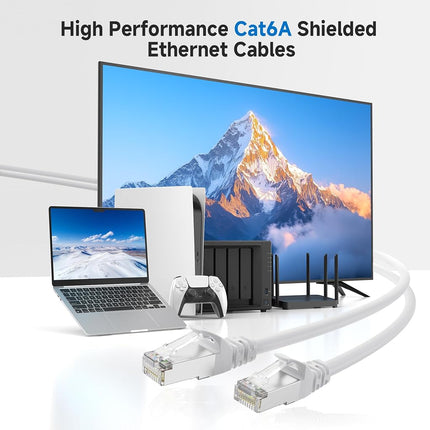 Cable Matters 10Gbps Snagless Shielded Cat 6A Ethernet Cable - 50ft, Cat 6A Cable, Cat6A Cord, Ethernet Cord, White