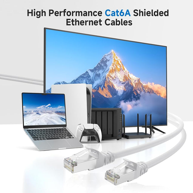 Cable Matters 10Gbps Snagless Shielded Cat 6A Ethernet Cable - 50ft, Cat 6A Cable, Cat6A Cord, Ethernet Cord, White