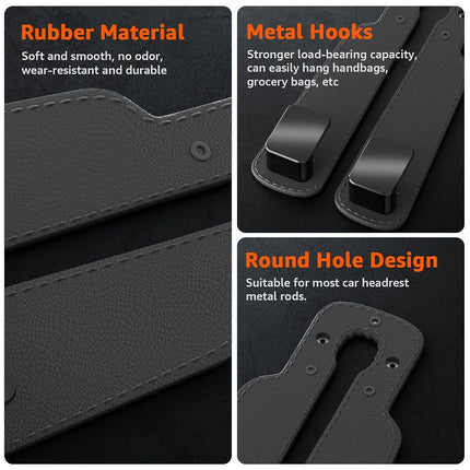 Geyrut Ganchos de Reposacabezas para Coche, Gancho Multifuncional de Cuero para Bolsos de Coche, Gancho Doble de Metal para Asiento Trasero, Perchas de Coche para Asientos, Organizadores de Coche (Paquete de 2, Gris)