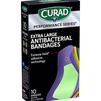 Getue Curad CURIM5018 Performance Series Ironman XL Antibacterial Bandages, Extreme Hold Adhesive Technology, Fabric Bandages, 10 Count