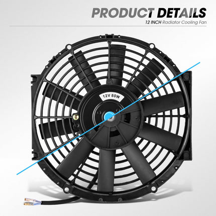 DNA Motoring Ventilador eléctrico delgado de alto rendimiento de 12 pulgadas para radiador con kit de montaje, negro, RAF-12+FMK