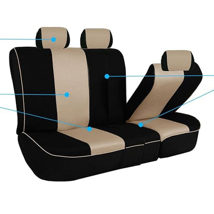 FH Group Automotive Seat Covers Edgy Piping Seat Covers FullBeige Set Interior Accessories ,Universal Fit Combo Vinyl Floor Mats Seat Covers Car for Cars and Vans Airbag and Split Rear Automotive