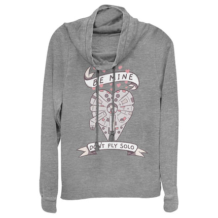 STAR WARS Women's Mine Falcon Cowl Neck Long Sleeve Knit Top Shirt, Gray Heather, Medium