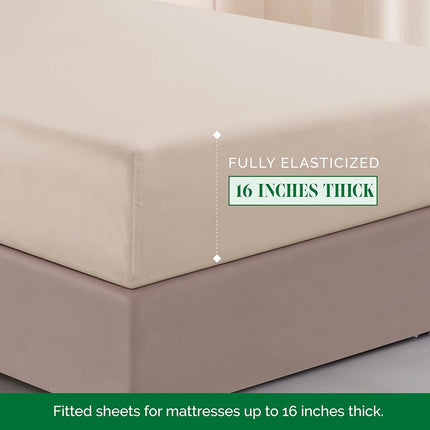 Elegant Comfort Luxurious 1500 Premium Hotel Quality Microfiber Three Line Embroidered Softest 4-Piece Bed Sheet Set, Wrinkle and Fade Resistant, King, Cream