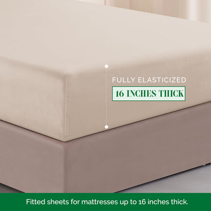 Elegant Comfort Luxurious 1500 Premium Hotel Quality Microfiber Three Line Embroidered Softest 4-Piece Bed Sheet Set, Wrinkle and Fade Resistant, King, Cream