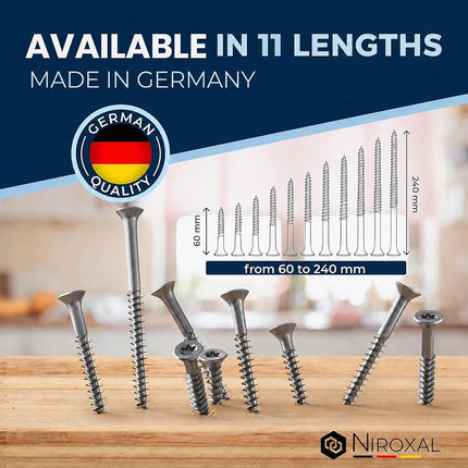Wood Screws 8 x 90 mm Stainless Steel 304 TORX Countersunk Head Chipboard Screws Timber Screws Partial Thread A2 100 Pack