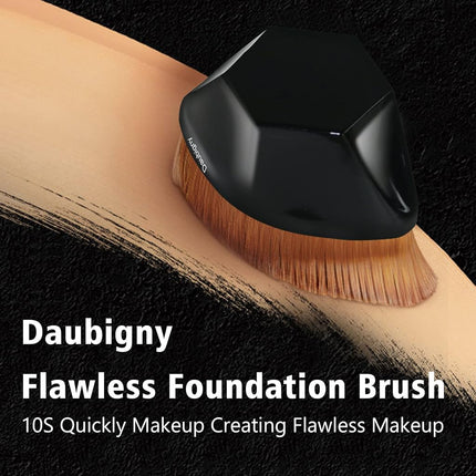 (Foundation) - Foundation Makeup Brush Flat Top Kabuki Hexagon Face Blush Liquid Powder Foundation Brush for Blending Liquid, Cream or Flawless Powder Cosmetics with Bonus Protective Case (Black)