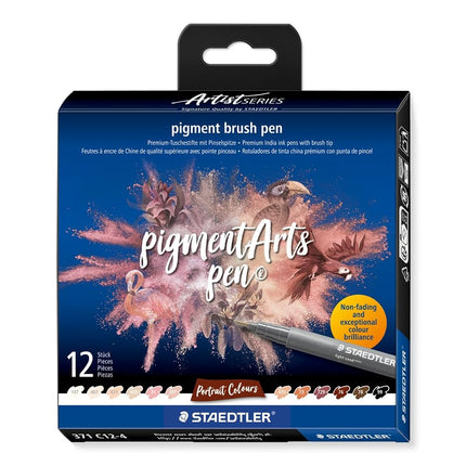 STAEDTLER 371 C12-4 Pigment Arts Brush Pen - Assorted Portrait Colours (Pack of 12)