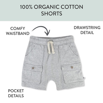 HonestBaby 2-Pack Cargo Shorts 100% Organic Cotton for Infant Baby and Toddler, Boys, Girls, Khaki, 0-3 Months