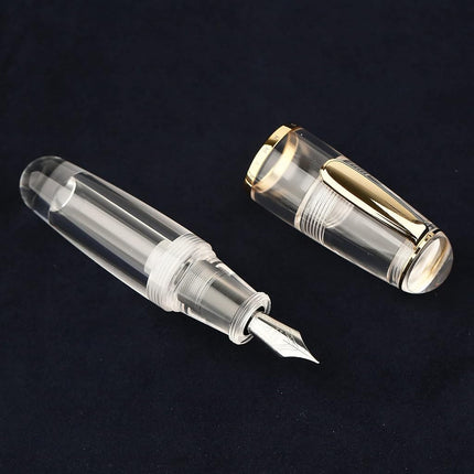 Majohn Q1 Mini Fountain Pen Medium Nib Transparent Eyedropper Filling, Short Resin Pocket Pen Large Capacity