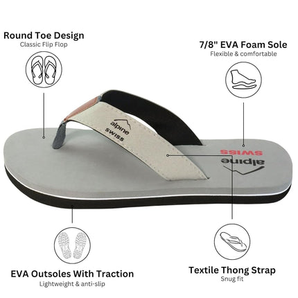 alpine swiss Mens Flip Flops Beach Sandals EVA Sole Comfort Thongs Gray 13 M US