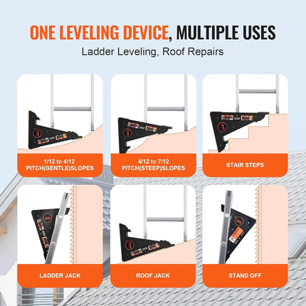 VEVOR Ladder Levler, 380lbs Load PP Ladder Leveling Tool, Pitch Hopper, Stair Ladder Stabilizer with Storage, Easy to Use Stable Platform for All Surfaces,Extension Ladder Accessory for Uneven Ground