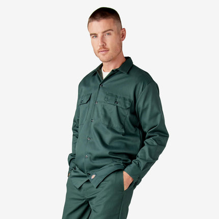 Camisa de trabajo de manga larga Dickies para hombre, verde cazador, 2XL Grande Alto