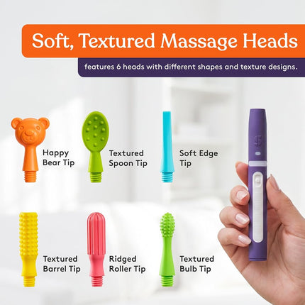 Special Supplies Buzz Buddy Oral Stimulation Toys with 6 Soft Textured Interchangeable Heads, Calm Sensory Needs, Support Speech, and Stimulate Self Feeding, Gentle Vibrations