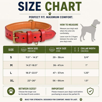 DowgClub Leather Dog Collar | Leather Collar for Large Dogs, 1.25 Inch Wide Red Dog Collar | Genuine, Full Grain, Heavy Duty, Comfortable, Inner Soft Padding (L (Neck Size 18.5"-22.5"), Red)
