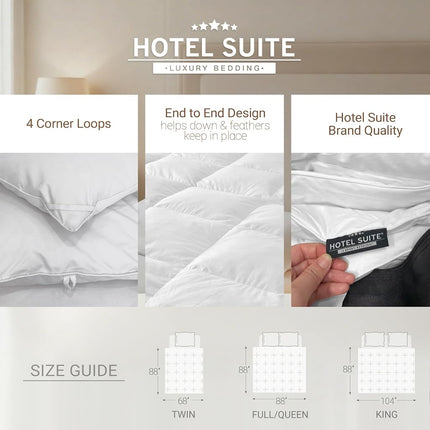 Hôtel Suite Couette en Plumes et Duvet Luxueuse Taille Jumeau, Housse 100 % Coton, Couettes Collection Hôtel, Garnissage 1250g, Chaleur Moyenne Toutes Saisons 173 x 224 cm Blanche