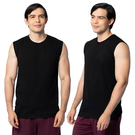 Fruit of the Loom Men's Eversoft Cotton Sleeveless T Shirts, Breathable & Moisture Wicking with Odor Control, Sizes S-4x Undershirt, Muscle-2 Pack-Black, XXXXL (Pack of 2)