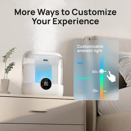 DREO Smart Humidifiers for Bedroom, 6L Top Fill Supersized Cool Mist Humidifier for Large Room, 60 Hour Runtime, Quiet Ultrasonic Humidifiers for Plants, Baby, Indoor, Home, Night Light, White