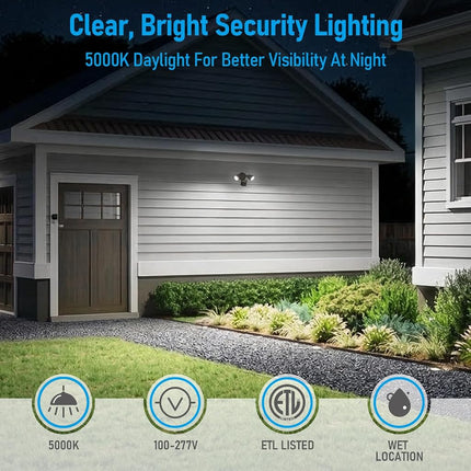 LEONLITE COB LED Security Light, Motion Sensor Flood Lights Outdoor, Aluminum, 3 Modes Motion Detector+Dusk to Dawn+Switch Control, 100-277V, Adjustable 2-Head, IP65, 5000K Daylight, ETL, Bronze