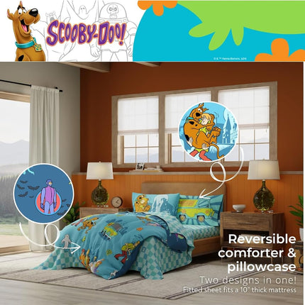 Franco Comforter and Sheet Set, Microfiber, Scooby Doo, 5 Piece Twin Size