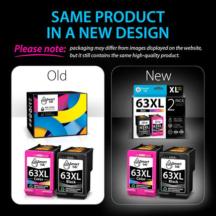 Cartouche d'encre reconditionnée Smart Ink de remplacement pour HP 63XL 63 XL (pack de 2, noir et couleur) compatible avec Deskjet 1110 1112 2130 3630 3632 Envy 4510 4516 4520 4522 4525 Officejet 3830 4650 4655 5220