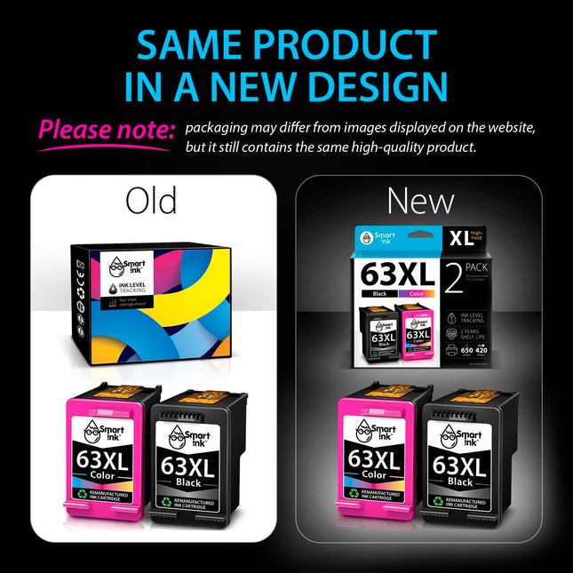 Smart Ink cartucho de tinta remanufacturado de reemplazo para HP 63XL 63 XL (negro y color, paquete de 2) para usar con Deskjet 1110 1112 2130 3630 3632 Envy 4510 4516 4520 4522 4525 Officejet 3830 4650 4655 5220