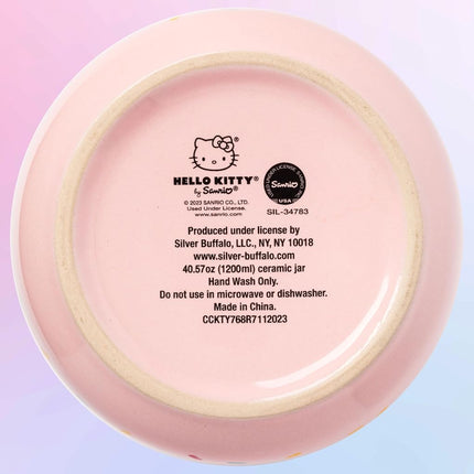 Silver Buffalo Sanrio Hello Kitty Holding Love Heart Ceramic Cookie Snack Candy Jar with Airtight Bamboo Lid (Small)