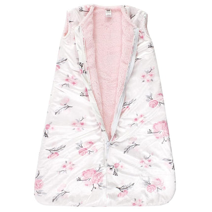 Hudson Baby Unisex Baby Mink with Sherpa Inner Sleeping Bag, Sack, Blanket, Pink Floral, 18-24 Months