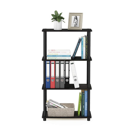 Furinno TURN-N-TUBE Storage Shelves, 4-Tier Toolless Book Shelf, Corner Shelf, Toolless Open Shelves, for Organization and Storage, Living Room, Garage, Home Office, Espresso