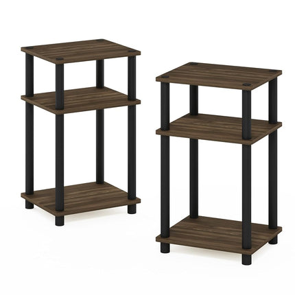 Furinno JUST Night Stand Set of 2, 3-Tier Turn-N-Tube Nightstand, Toolless Bedside Tables, End Table, Side Table with Open Storage for Bedroom, Living Room, Columbia Walnut