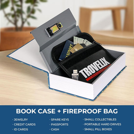 KOFAIR Book Safe with Combination Lock, Hidden Safe (9.5 x 6.2 x 2.2 Inch) with Fireproof Bag, Secret Diversion Safe, Hollow Book Box Hidden Storage, Money Safe Box for Cash (COOK)