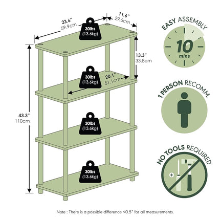Furinno TURN-N-TUBE Storage Shelves, 4-Tier Toolless Book Shelf, Corner Shelf, Toolless Open Shelves, for Organization and Storage, Living Room, Garage, Home Office, Espresso
