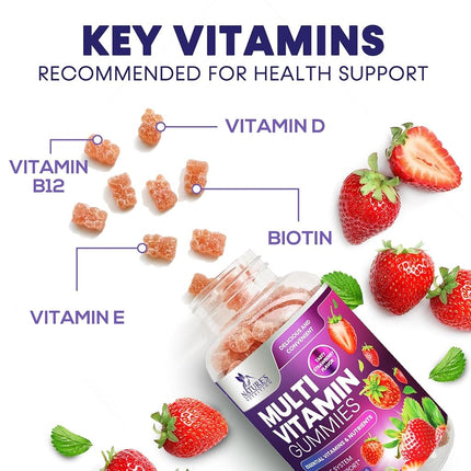 Multivitamin Adult Gummies Extra Strength Vitamin Gummy - Natural Complete Daily Supplement - Vegetarian Multi with Vitamins A, C, E, B6, B12 for Men and Women, Non-GMO - 90 Gummies
