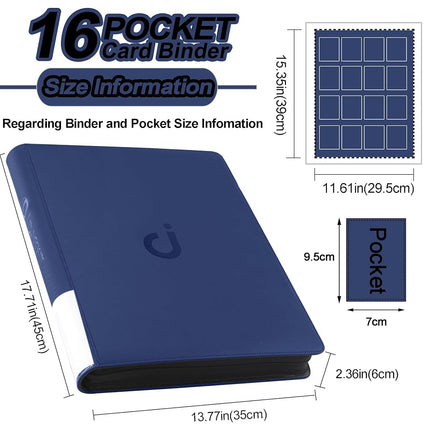 Premium Card Binder 16 Pocket - Fits 1600 Cards，4X4 Ringless Card Album with Sleeves for Trading Cards & Sports Cards（Model C，Classic Navy Blue）