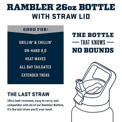 Bouteille YETI Rambler 769 ml, isolée sous vide, en acier inoxydable avec bouchon paille de couleur assortie, bleu marine