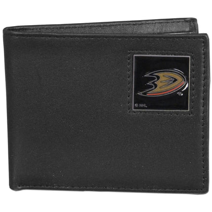 NHL Anaheim Ducks Leather Bi-Fold Wallet Packaged in Gift Box, Black