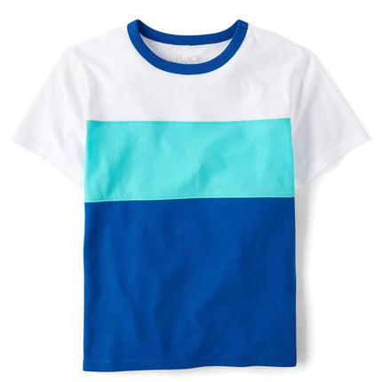 The Children's Place Boys' Short Sleeve Crew Neck T-Shirts, White Colorblock, XX-Large