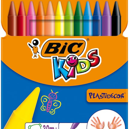 Bic Kids Plastidecor Crayons Colour Hard Long-lasting Sharpenable Vivid Assorted Ref 829770 [Pack of 12], multicoloured