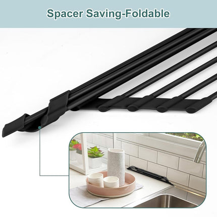 MERRYBOX Triangle Roll Up Dish Drying Rack Over The Sink, 2025 Anti-Rust Sink Drying Rack with Full Silicone Wrapped for Top of Sink Coner, Anti-Slip Organizer for Kitchen