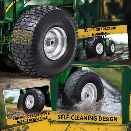 Wiltire 2 Pack 15x6.00-6 Tubeless Riding Lawn Mower Tire & Wheel Assembly