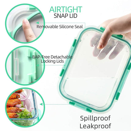 C CREST [10-Pack] Glass Food Storage Containers (A Set of Five Colors), Meal Prep Containers with Lids for Kitchen, Home Use - Airtight Glass Lunch Boxes