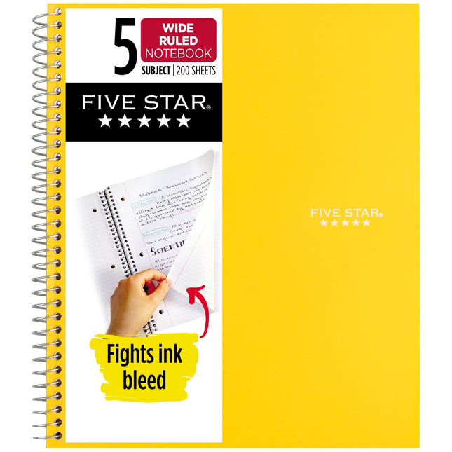 Five Star Spiral Notebook, 5 Subject, Wide Ruled P