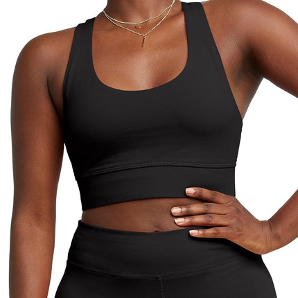 Hanes Women's Originals Bralette, Pullover Cotton Longline Bra with Moderate Support Sports, Opaque, Black, XL