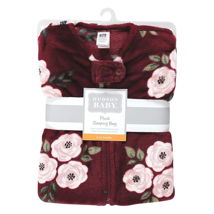 Hudson Baby Unisex Baby Plush Sleeping Bag, Sack, Blanket, Burgundy Floral Sleeveless, 12-18 Months