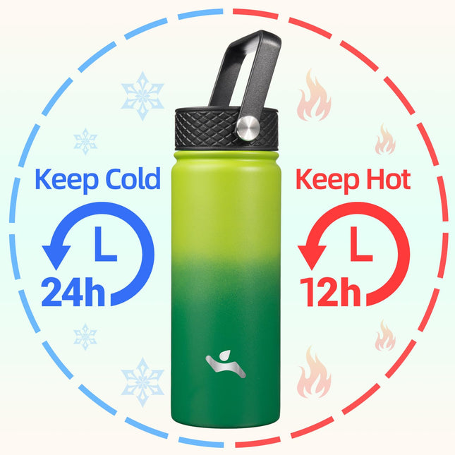 Konokyo Insulated Water Bottle with Straw,18oz 3 Lids Metal Bottles Stainless Steel Water Flask,Bamboo Grove