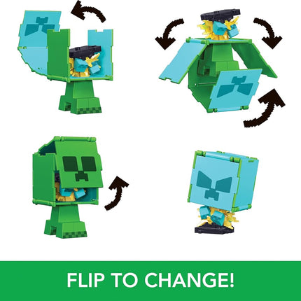 Mattel Minecraft Flippin’ Figs Figures Collection with 2-in-1 Fidget Play, 3.75-in Scale, Large Heads & Pixelated Design (Characters May Vary), HTL46