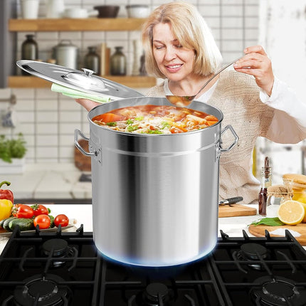 Olla de acero inoxidable de 36 cuartos para cocer mariscos con tapa, para cangrejo, langosta, camarones, con colador, olla para freír pavo, olla profunda para caldo, freidora para uso comercial en exteriores