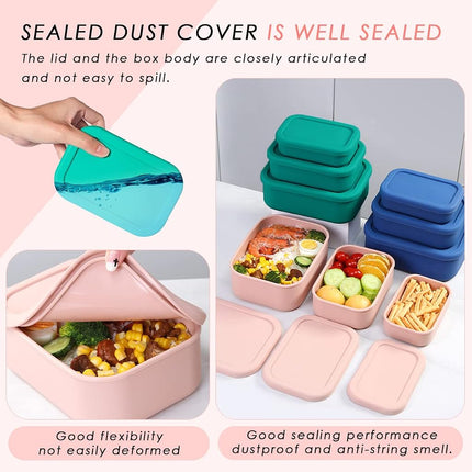 Keweis Silicone Food Storage Containers, Set of 3 Bento Lunch Box Containers with Lids, Hard-Shell Silicone, Airtight, Microwave, Dishwasher and Freezer Safe (10oz, 23.6oz, 44oz) (Pink) (CGJ-1)